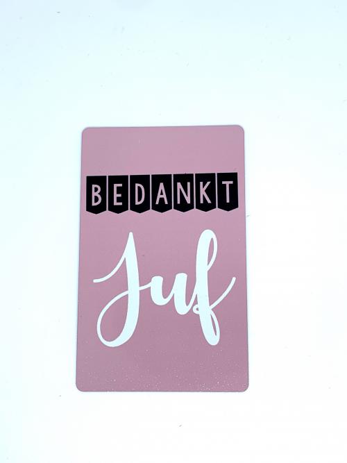 Metalen mini kaart " Juf "