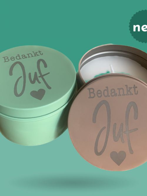 Geurkaars in blik gepersonaliseerd