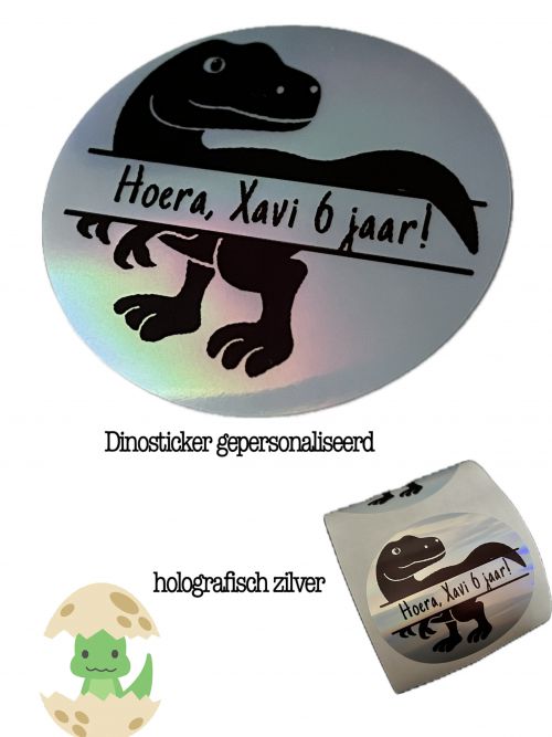 Gepersonaliseerde trakatiesticker dino holografisch
