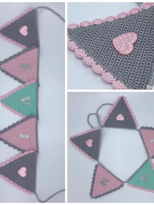 Vlaggenlijn grijs/roze/tiffany