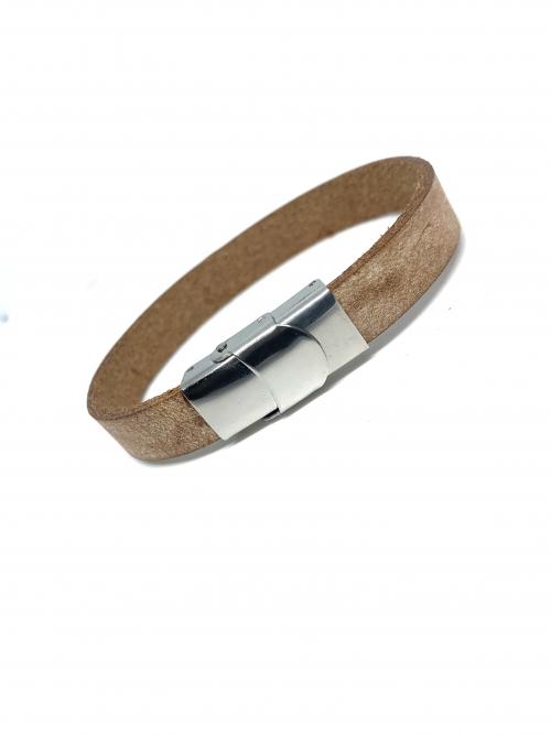 Leren armband naam medium camel of grijs
