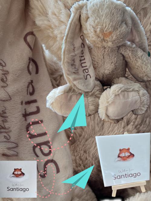 Gepersonaliseed kraamkado knuffel en geboortetegel