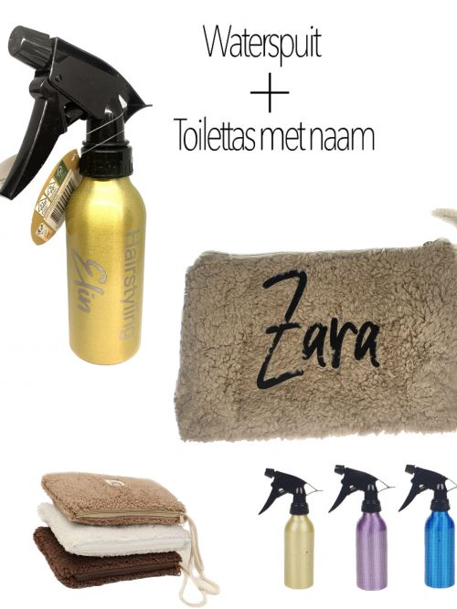 Makeuptas en waterspuit met naam