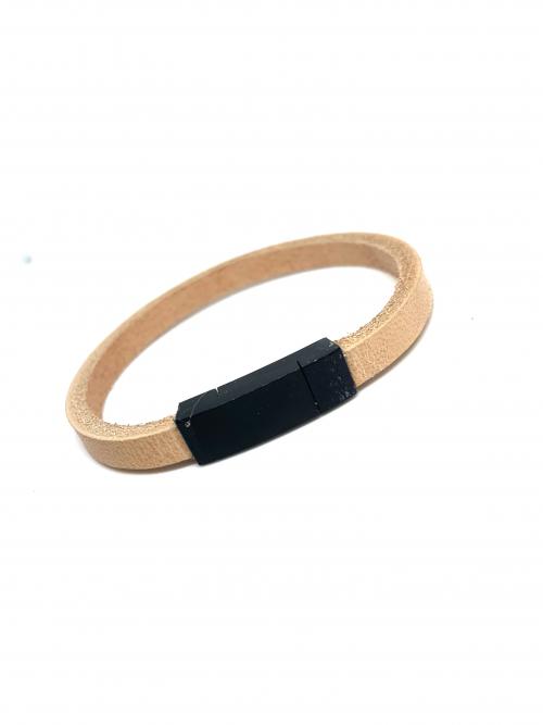 Leren armband met tekst naturel Small
