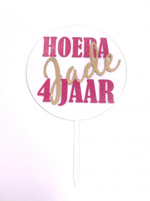 Taarttopper doorzichtig acryl met eigen tekst
