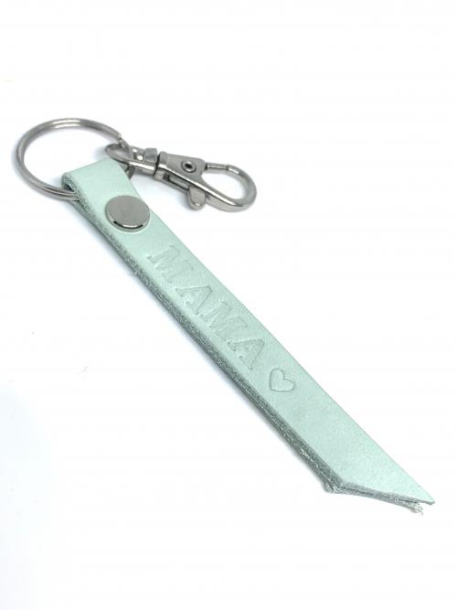 Gepersonaliseerde leren sleutelhanger pastel aqua