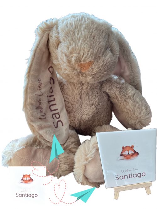 Gepersonaliseed kraamkado knuffel en geboortetegel
