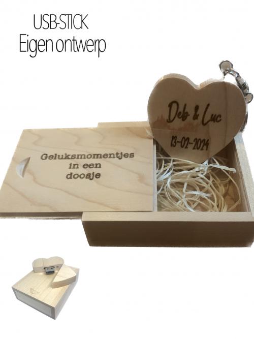Houten gepersonaliseerde USB met doosje
