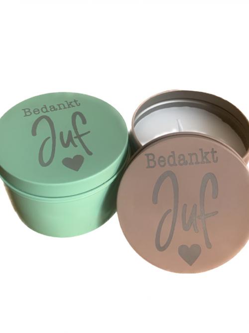 Geurkaars in blik gepersonaliseerd