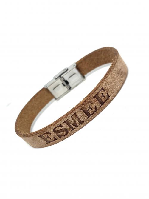 Leren armband naam medium camel of grijs