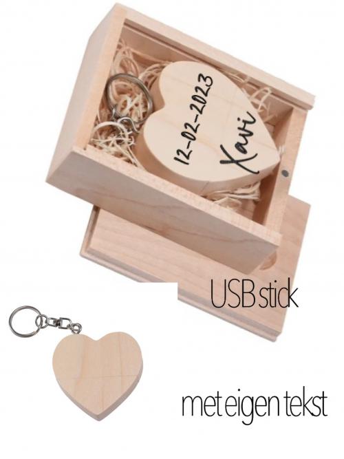 Houten USB stick in doosje gepersonalieerd