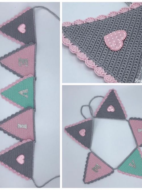 Vlaggenlijn grijs/roze/tiffany