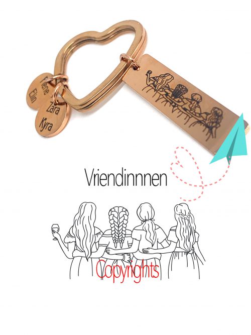 Gepersonaliseerde RVS sleutelhanger vriendinnen